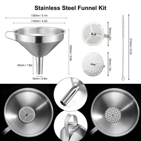 Stainless steel funnel and accessory kit from Must Have All In One Resin 3D Printer Tools Kit With Stainless Steel Funnel Silicone Pad.
