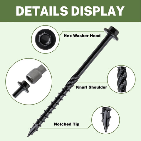 Built Tough Structural Wood Lag Screws 6 Inch, 60 Count 14 By 6 Heavy Duty Rust Resistant Hex Head Exterior Timber Screws details