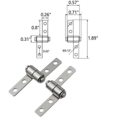 Torque hinges, two sets, carbon steel, 360° rotation with screws; friction-type positioning hardware.