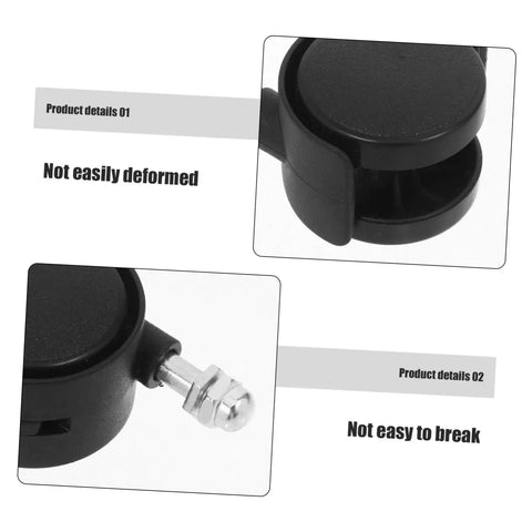 Close-up of replacement caster wheels with brakes for electric oil filled heaters and radiators, showing threaded stem swivel feature.
