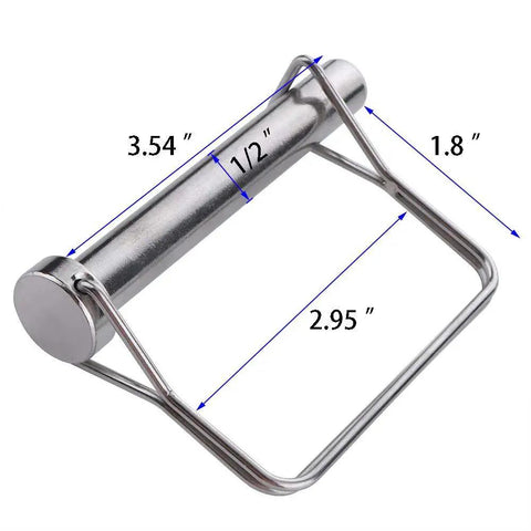 Image of a Two Pack Large Safety Coupler Pin Half Inch Diameter Three Point Five Four Inch Length Marine Grade 316 Stainless Steel.