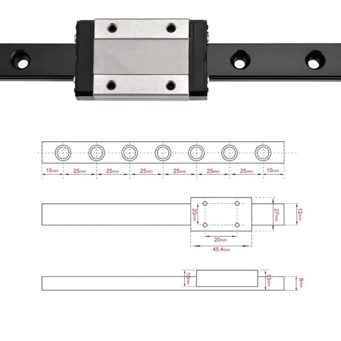 400mm Linear Rail With Carriage Block For DIY 3D Printers And Machines Heavy Duty Steel Guide Rail Rust Resistant Blackened Finish
