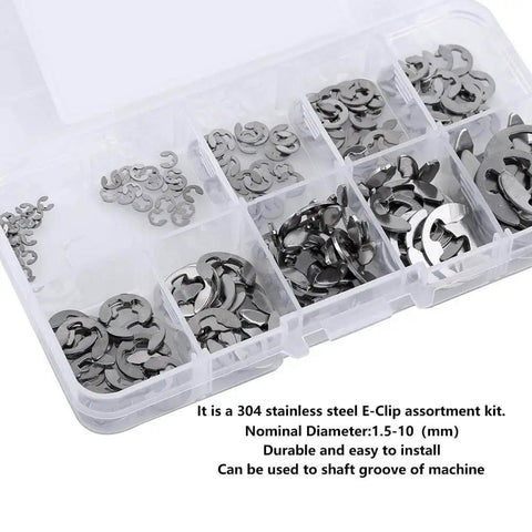 120 Piece E Clips Retaining Snap Ring Kit In 304 Stainless Steel With Plastic Storage Box Sizes M1.5 Through M10 Circlip Assortment