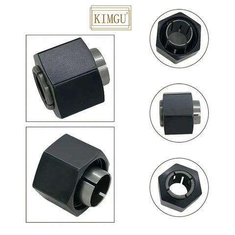 Half Inch Router Collet Chuck And Nut Replacement Self Releasing Design with heavy duty build for smooth routing, two-pack close-up views.