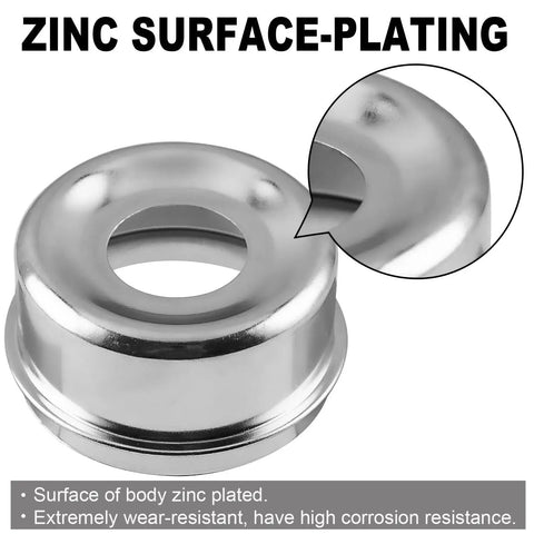 Close-up of 2.72 Inch Trailer Axle Dust Cap Kit With 4 Rubber Plugs For 7000 To 8000 Lb Axles And 8 On 6.5 Inch Hubs EZ Lube Compatible