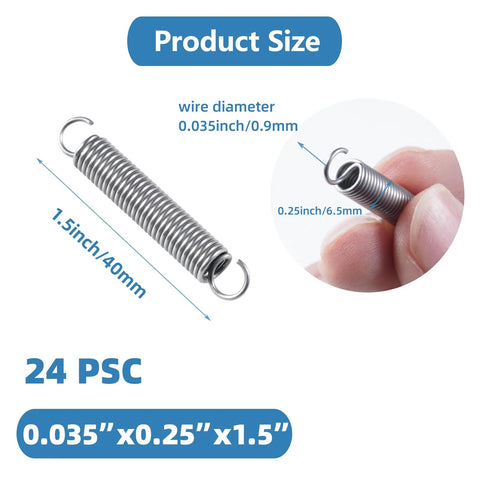 PPFEITOU extension springs with hook ends, 24 pcs, 0.035" x 0.25" x 1.5", 304 stainless steel