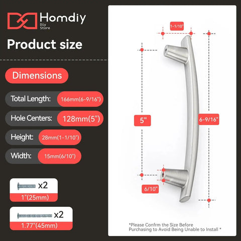 Product dimensions for 20 Pack Brushed Nickel Cabinet Pulls 5 Inch Arch Curved Drawer Handles.