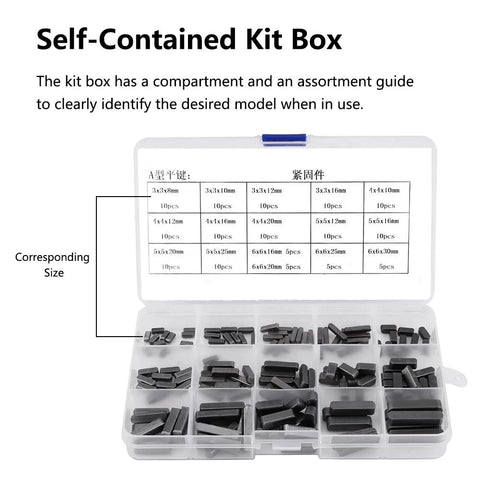 Pro Grade Parallel Square Key Set For Drives And Shafts 140 Piece Assortment A3 Carbon Steel Construction Self Contained Kit Box With Compartments And Guide For Easy Keyway Selection Of Shaft Pump Flywheel And Tension Keys.