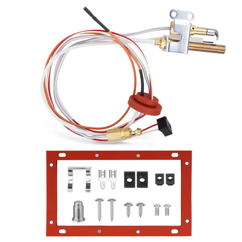 SP21058 pilot assembly with thermopile and sparker, gas valve, wiring harness, and red mounting frame with screws