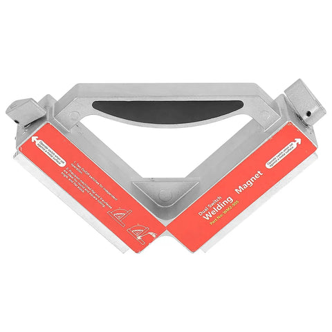 Magnetic Welding Jig 90 Degree Angle Fixture With Dual Magnetic Switch Control V Groove Design in metal frame, top view.