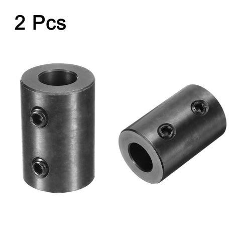 Two shaft couplings, 1/2 in bore, 1 in OD, 1-1/2 in length, black oxide steel with two set screws