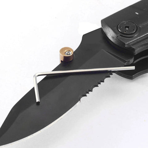 3 Pack Thumb Stud Replacement For Buck 110 Knife With Hex Wrench In Black Silver Brass Colors, installed on folding knife blade