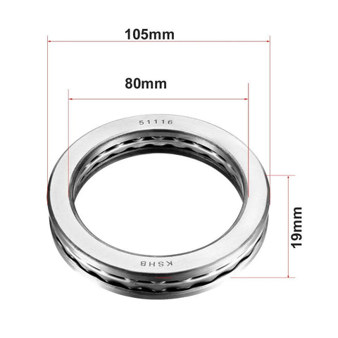 Thrust ball bearing 51116, chrome steel, ABEC-3, single-row, 80x105x19 mm