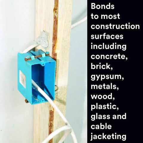 Fire Block FB 136 Gray single-component cartridge sealing wires in electrical box, bonds to various construction materials.