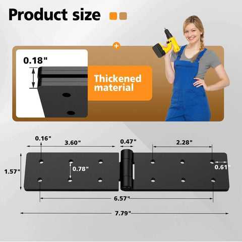 Diagram showing dimensions of Heavy Duty Gate Hinges Black With Screws Adjustable Hardware Hinges Kit Durable Barn Door Hardware