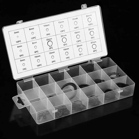 Retaining Ring Circlip Kit With 18 Sizes And 150 Pieces Boxed Set for Easy Secure Snap Installations in plastic case