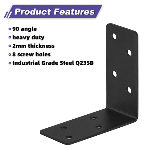 20 Pack Heavy Duty Steel L Brackets 3x3x1.5 Inch Black Powder Coated 90 Degree Right Angle Joist Shelf Brackets For Furniture