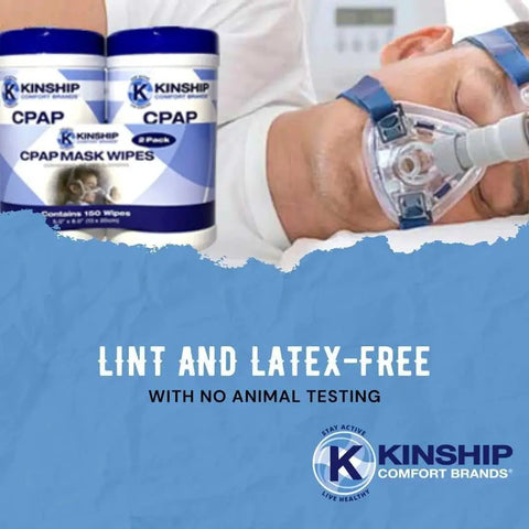 CPAP Mask Cleaning Wipes Unscented Lint Free Towelettes for Masks and Tubes 150 shown with CPAP user