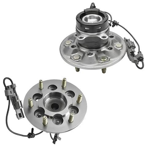 2WD Front Wheel Hub Bearings Kit For 2004-2008 Chevy Colorado And GMC Canyon, Includes Front Left And Right Hubs With ABS, Plus 4 Upper And Lower Ball Joints, 6 Pc Set, showing two hub assemblies with wiring.