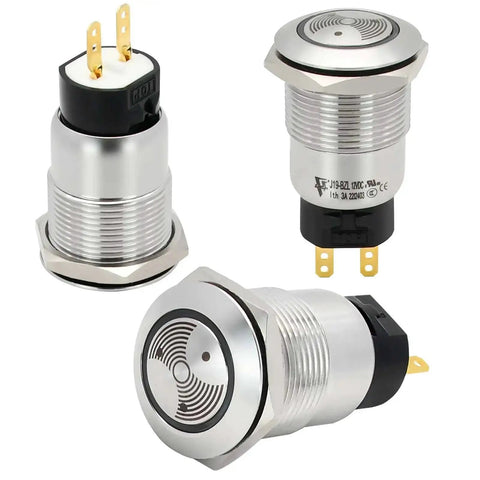 Red LED Buzzer Alarm Indicator Light For 12V Systems In Durable 304 Stainless Steel Housing with three-quarter inch mounting hole
