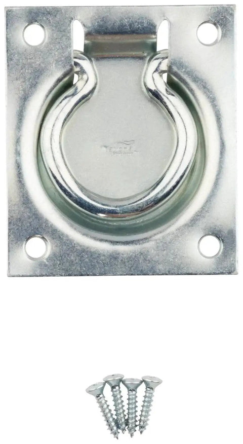 Flush Ring Pull For Chests And Doors Recessed Surface Mount With Four Screws Included Steel Zinc Plated For Panels 1/4 Inch Or Larger