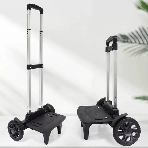 Transformable Backpack Trolley Cart with aluminum alloy frame and two large tank wheels, folding hand truck shown in standing position
