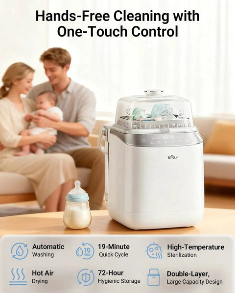 Bear Bottle Washer Pro countertop baby bottle sterilizer and dryer, white with transparent lid