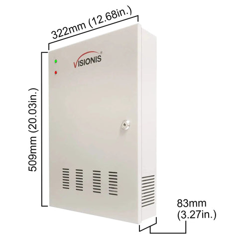 Four Door Pro Grade Access Control Panel With TCP IP Wiegand, metal enclosure, front view showing dimensions and lock, supports 20,000 users
