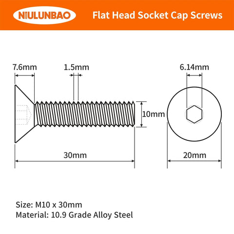 Diagram of Flat Head Hex Socket Cap Screws Built For Tough Jobs 10mm Diameter 30mm Length M10 One Point Five Pitch Countersunk Bolts