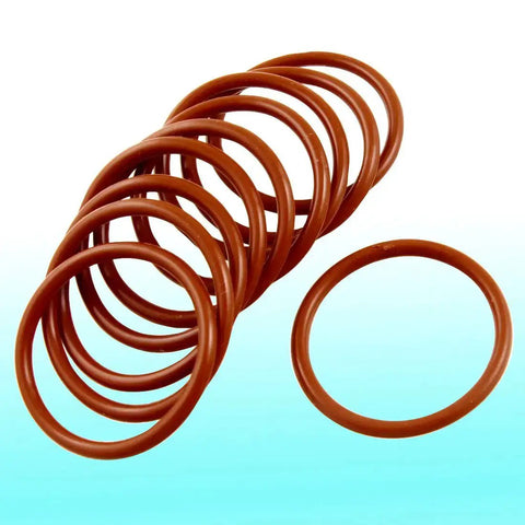 Red 40mm OD O Ring Seal Set For Travel Mugs, 34mm ID, 3mm Wide VMQ Silicone, Tough High Temp Gasket, Pack of 10 displayed on white background.