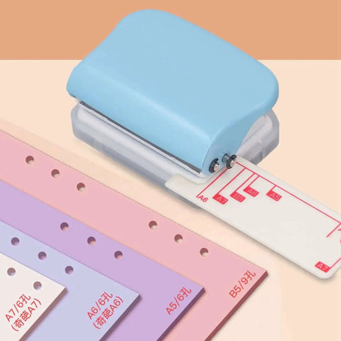 3 Hole Paper Punch Handheld DIY Hole Puncher With 5 Sheets Capacity Punch A4 To A7 Papers Light Blue Cover