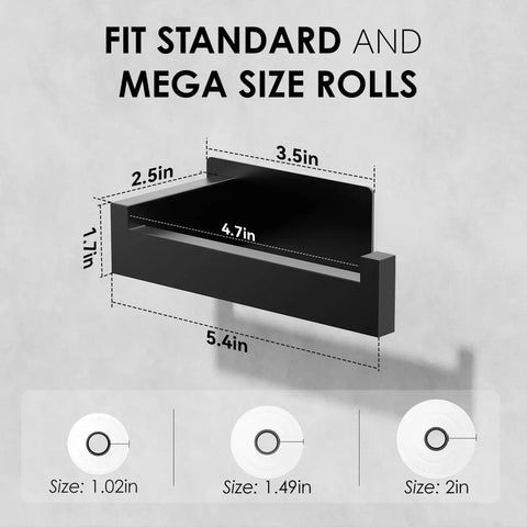 Matte Black Self Adhesive Toilet Paper Holder Wall Mount Rustproof SUS304 Stainless Steel No Drilling Easy Install For Bathroom