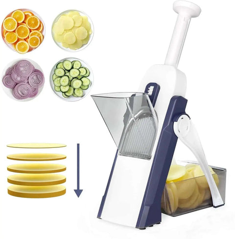 Game Changing Versatile Adjustable Mandoline Slicer And Vegetable Chopper With Five Blades for Slicing and Dicing in Blue
