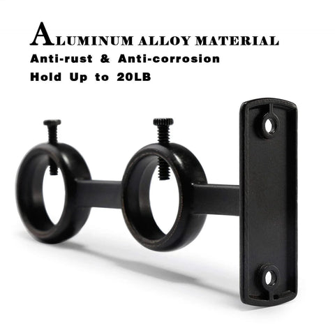 Side view of Three Piece Adjustable Curtain Rod Brackets Set With Double Wall Mount Holders, black aluminum alloy, anti-rust, 20lb capacity.