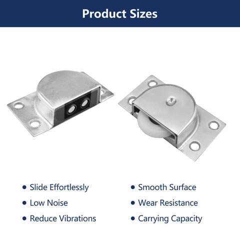 Silent Gliding Sliding Cabinet Door Hardware Kit With Nylon Wheels Heavy Duty Closet Door Rollers shown in silver with features