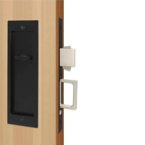Zero Profile Pocket Door Lock Privacy Hardware With Flush Mount Pull Handle No Fuss Heavy Duty Pocket Door Latch installed