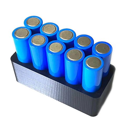 Top view of an Adjustable 18650 Battery Welding Jig with ABS Fixture showing 10 hole configuration for battery pack assembly.