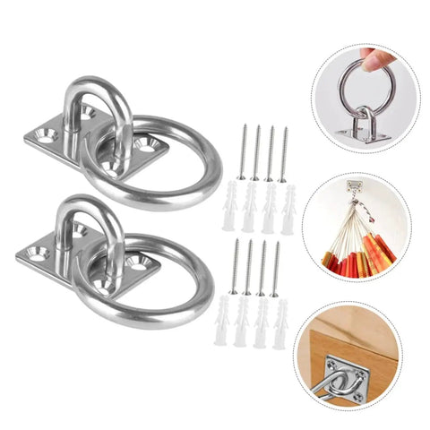 Two Pack Heavy Duty Stainless Steel Ceiling Hooks With Durable Anchor Plates For Hammocks And Yoga Swings.
