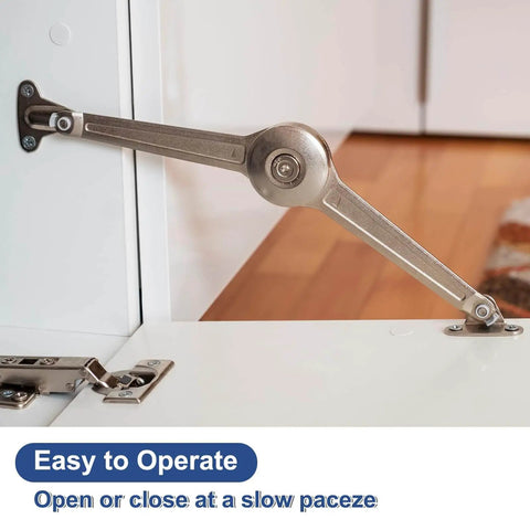 Heavy Duty Soft Close Lid Support Hinges Set 4 Pack installed on a cabinet lid, showcasing the adjustable gas struts and slow lowering mechanism