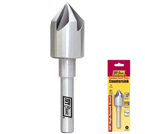 Premium 3/8 Inch M2 HSS Countersink With 5 Flute 82 Degree Point For Metal Wood Plastic Hardened And Tempered Swift Bore Bit By Ivy Classic