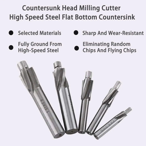 Counterbore Drill Bit Set For CNC Milling 5 Piece M3 To M8 Countersink End Mills 4 Flute HSS AL High Speed Steel