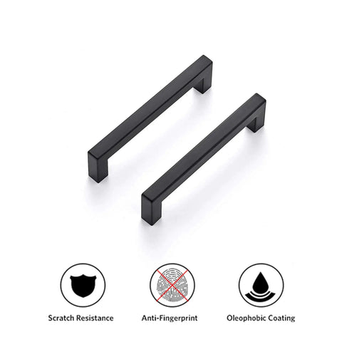 Square Bar Cabinet Handles Matte Black Set Of 10 With 5 Inch Hole Center And 5-1/2 Inch Overall Length Includes 1 Inch And 1.4 Inch Breakaway Screws And Built-In Screwdriver For Easy Drawer And Door Installation