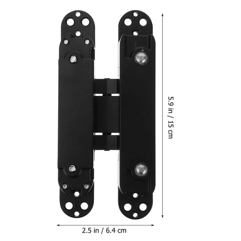 Heavy Duty Built Tough Invisible Door Hinge With 3D Adjustable Metal Cross Hinge And 180 Degree Swing Supports 40kg Load Concealed Door Hardware For Wooden Doors And Frames Left Or Right Opening, black hinge dimensions shown
