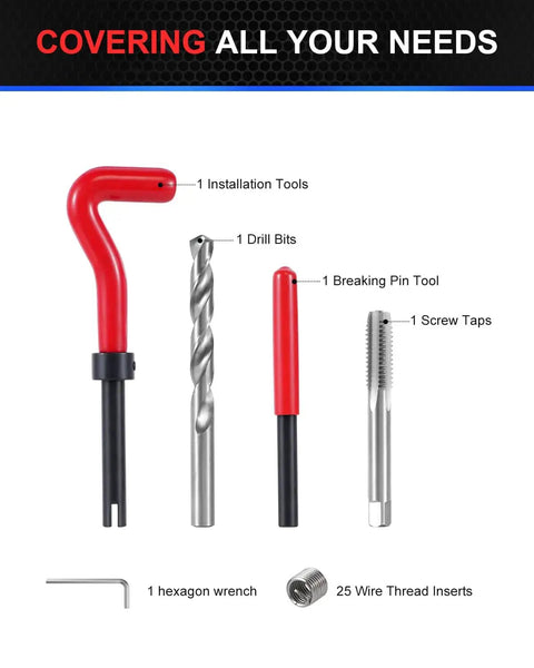 M10x1.0 Helicoil Thread Repair Kit With 10 Inserts, HSS Drill Bits, Taps, Hex Wrench And Break Off Tools For Auto Engines