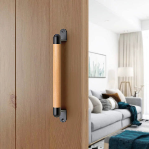 12 Inch Wooden Barn Door Pull Handle With Two Metal Supports Built Tough Heavy Duty Sliding Door Handle For Barn Gate Fence Closet Or Garage Includes Install Hardware Warm Beech Wood Grip And Easy To Clean on wooden door
