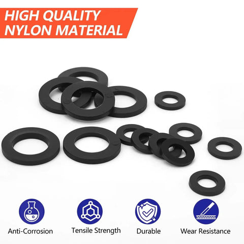 All In One Nylon Flat Washer Set With 1350 Pieces In Nine Sizes M2.5 Through M12 Black Nylon Washers For Screws And Bolts Durable Fastener Spacers