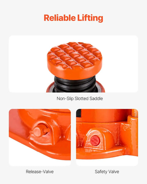 Non-slip saddle and safety features of 20 Ton Low Profile Hydraulic Bottle Jack With 6.69 To 12.6 Lift And Long Handle