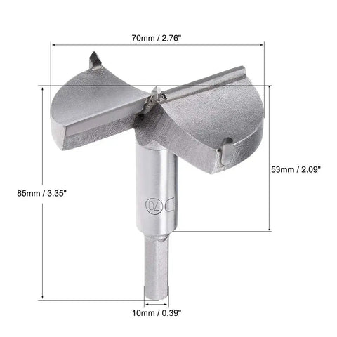 Forstner Drill Bit 70mm Tungsten Carbide Wood Hole Saw Auger Opener For Woodworking Hex Shank 10mm Bit for precision hinge holes