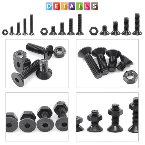 510 Piece Metric M3 M4 M5 Alloy Steel Socket Cap Screws And Nuts Kit With Hex Head Flat Head Bolts Black Oxide Finish In Transparent Box