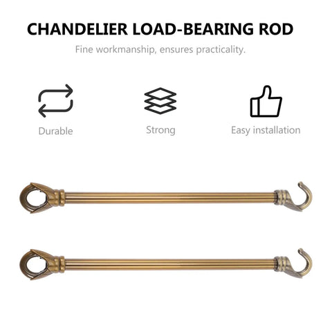Two metal rods with hooks, style Beefy Heavy Duty Chandelier Load Bearing Rod Ceiling Hook For Hanging Straight Tube Hook Metal Electroplated Finish Replacement For Worn Out Fixtures And Easy DIY Lighting Mounts In Home Renovations.